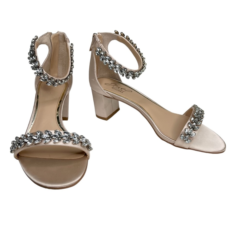 FLAW Jewel Badgley Mischka BRONWEN Champagne Satin Dress Heels Size 8